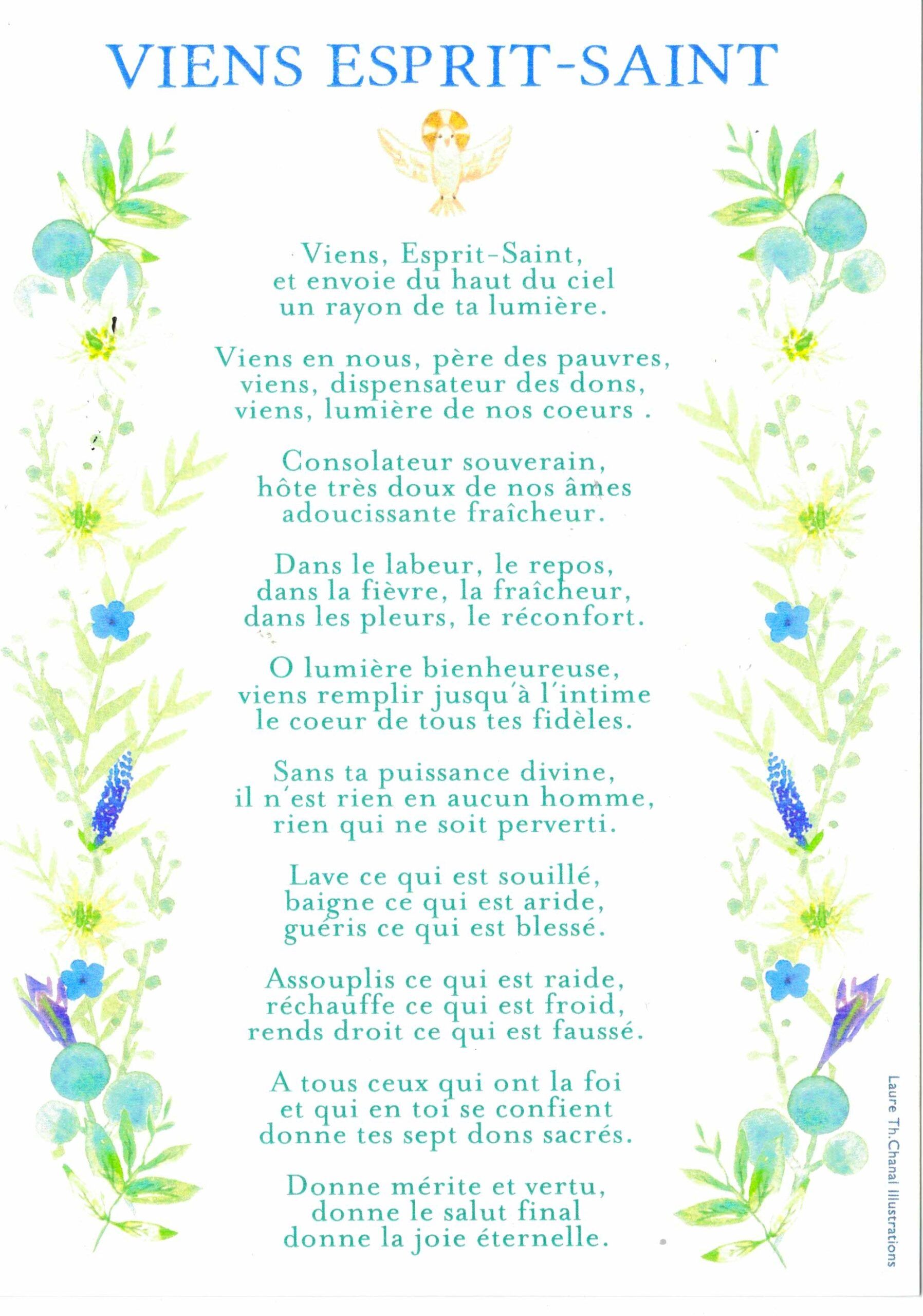 Carte prière Viens Esprit-Saint 13 cm /18 cm