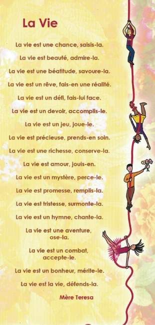 "La Vie est une chance" Texte de Mère Téresa