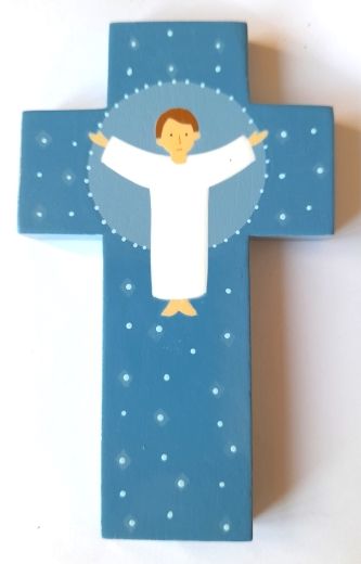 Croix bleue avec Jésus ressuscité