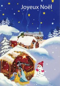 Carte de voeux Crèche sous la neige