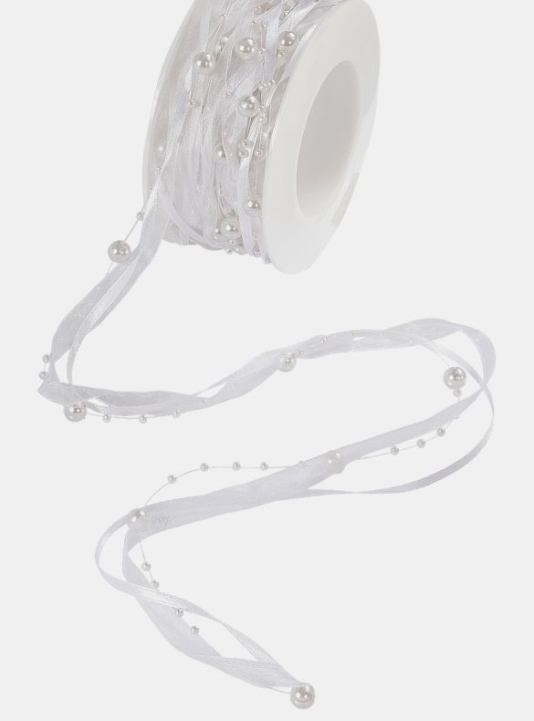 Galon perles et ruban blanc