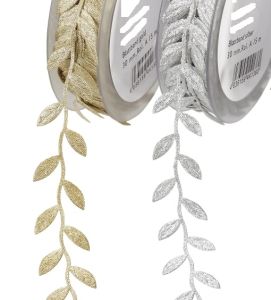 Galon en coton feuilles argentées