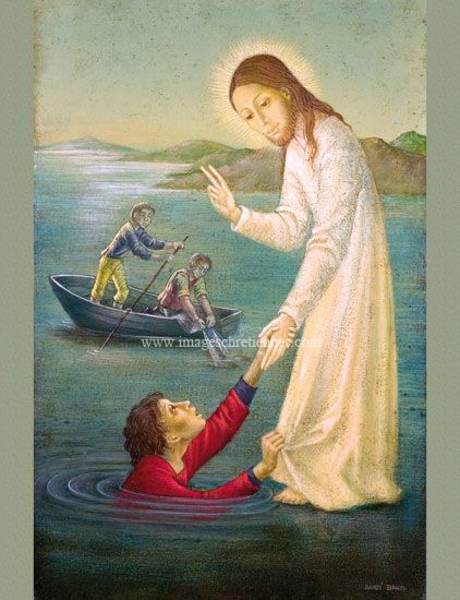 Pierre et Jésus sur le lac