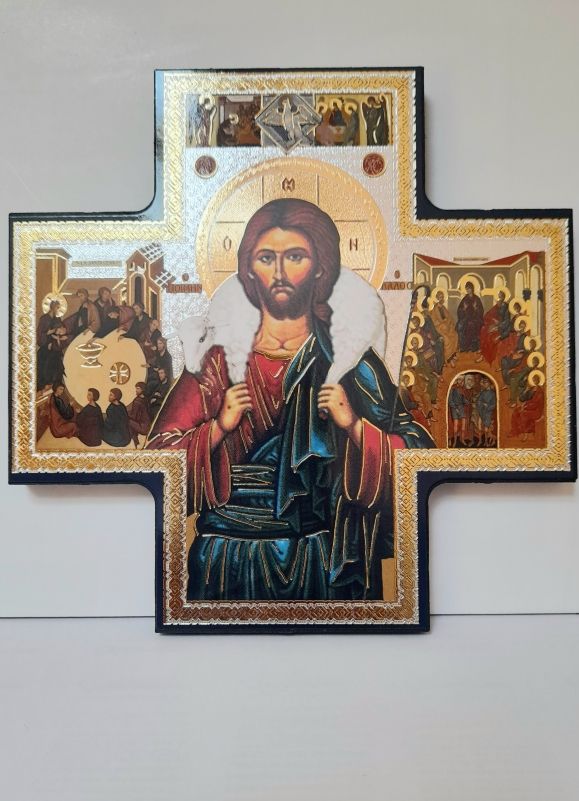 Croix avec dorure : Jésus bon berger