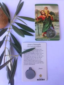 Prière à Saint Christophe. Carte médaille