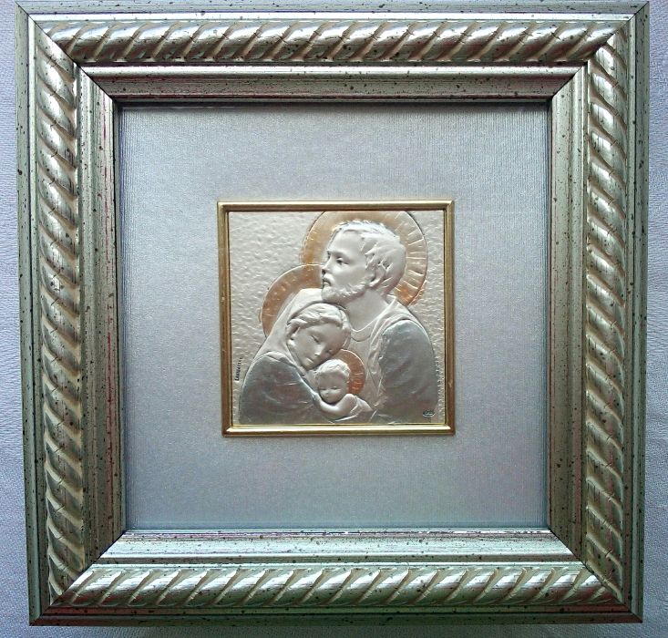 Cadre Sainte Famille en métal argenté