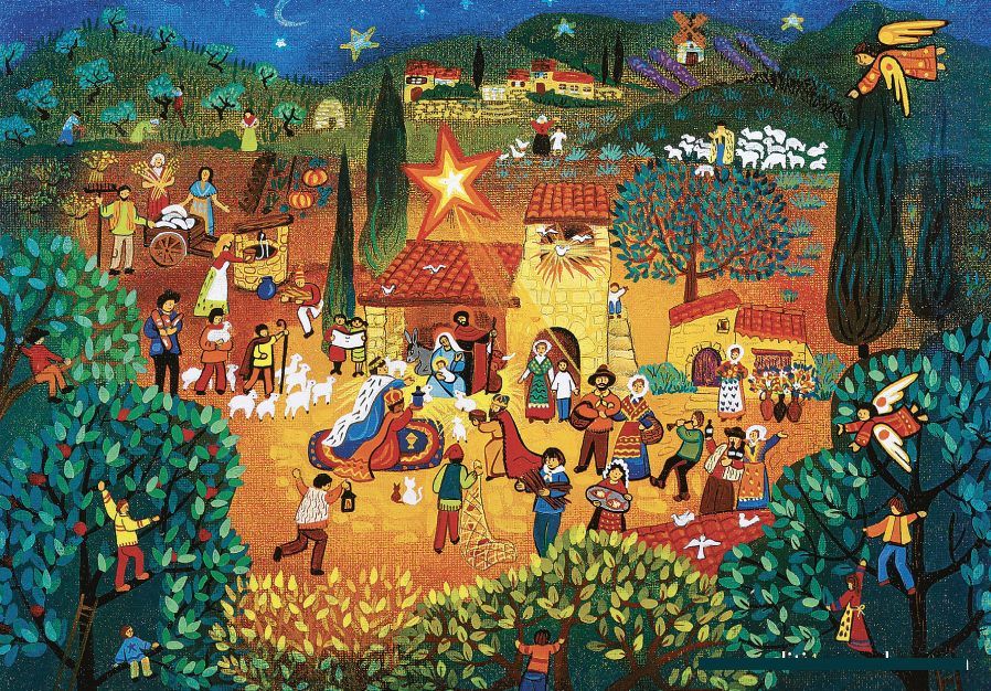 Carte de vœux chrétienne : Crèche provençale