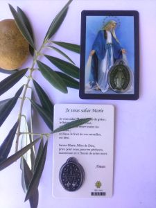Prière du « Je vous salue  Marie » Carte médaille miraculeuse