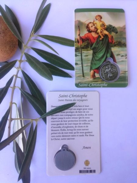 Prière à Saint Christophe. Carte médaille