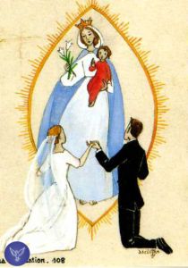 Les mariés au pied de la Vierge à l’Enfant