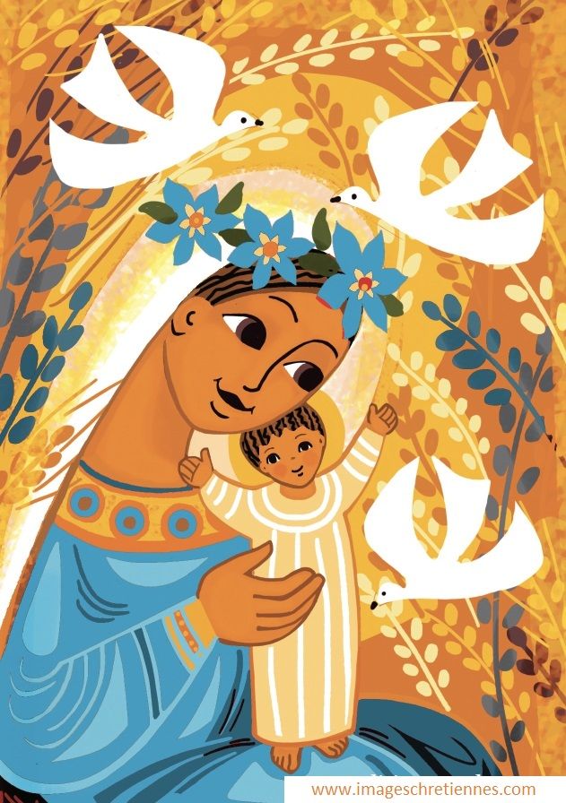 D-Carte de vœux chrétienne : Vierge à L'enfant