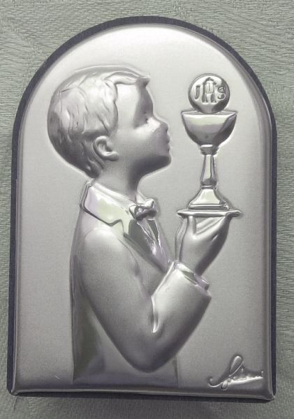 Premier Communiant garçon en métal argenté