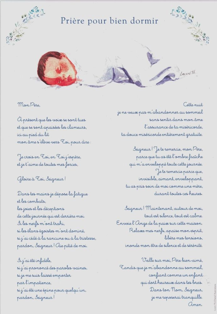 Poster A4 avec la "Prière pour bien dormir"  21cm /30cm