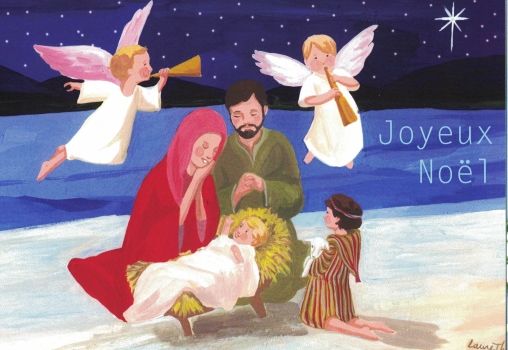 Carte de vœux : le petit berger de Bethléem à genoux