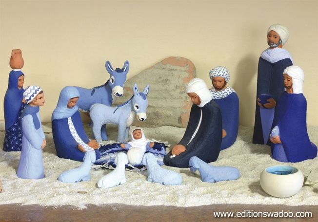 Carte de vœux chrétienne : Crèche bleue