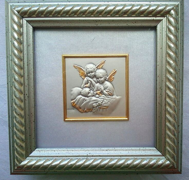 Cadre Anges gardiens en métal argenté