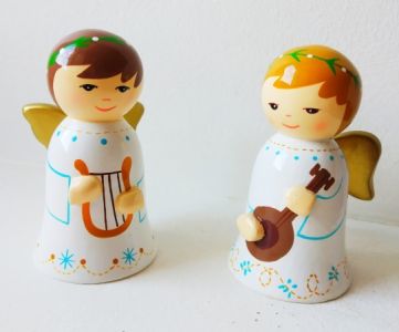 Crèche bois enfants : Les anges musiciens