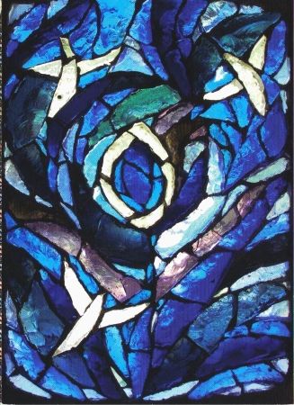 Carte vitrail trois colombes