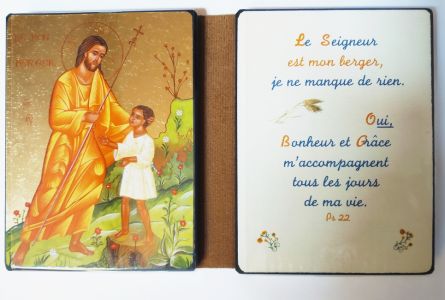 Diptyque icône Jésus Bon berger avec enfant