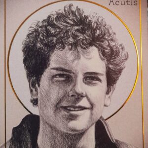 Lot de 10 cartes postales en dorure de Carlo Acutis + prière au verso